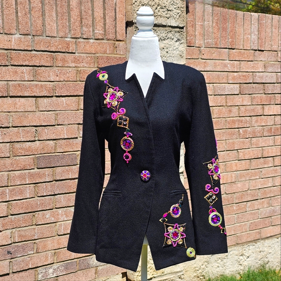 Vtg Alexis Black Jeweled Jacket
